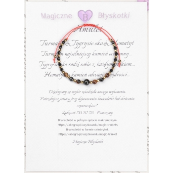 Bransoletka celebrytka czarny TURMALIN TYGRYSIE OKO HEMATYT ochrona i siła